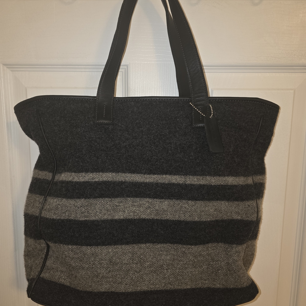 Vintage Coach Striped Wool Tote Bag